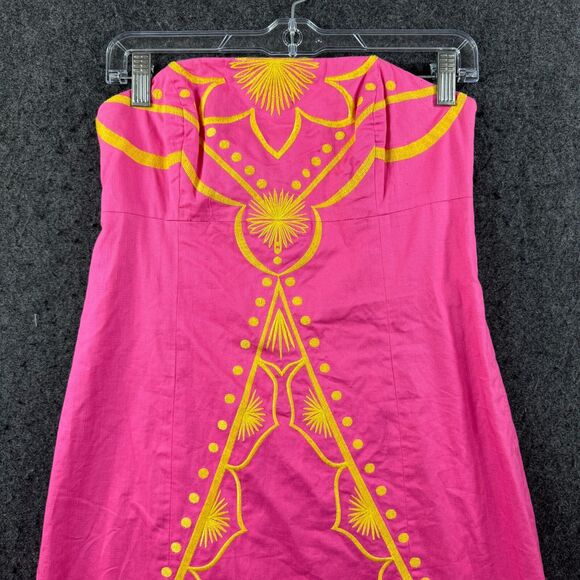 Lilly Pulitzer Bowen Dress Women's 2 Pink Embroidered Strapless Mini A-Line - Picture 2 of 8